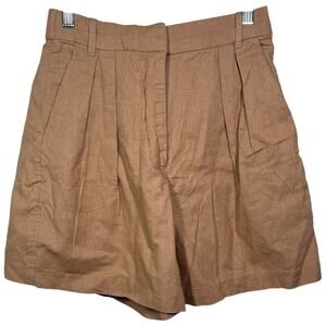 Abercrombie & Fitch Tan Brown Linen Pleated High Waisted Bermuda Shorts Womens S